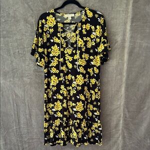 Michael Kors Floral Dress with Black and Yellow Accents Large
